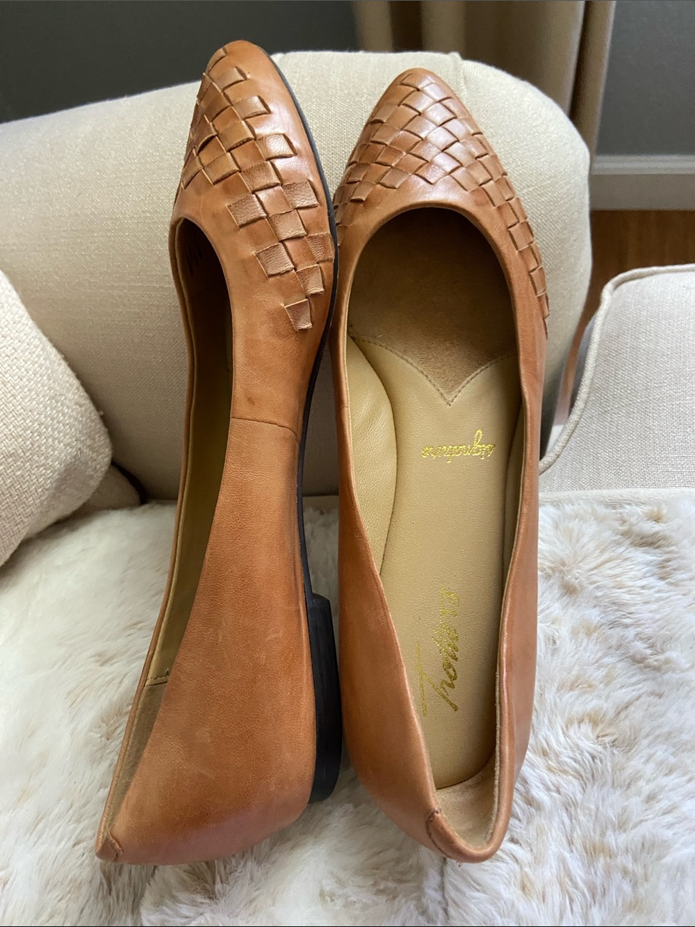 Trotters Cognac Woven Pointed-Toe Flats